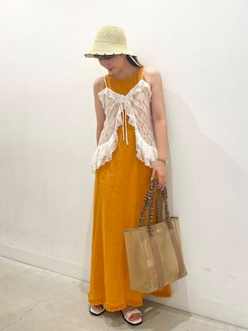 「アイテム（ワンピース/ドレス、オレンジ系）」を使った、ひなさん（レディース・164cm）の夏コーディネート