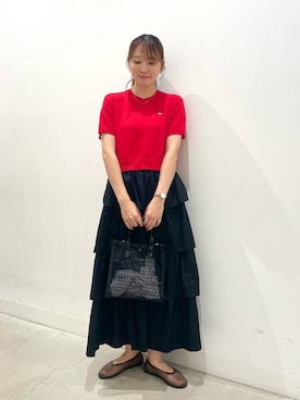 「RODE SKO(ロデスコ)のクリアカラーフラットシューズ(バレエシューズ、ブラック系)」を使った、ひなちさん(レディース・164cm)の夏コーディネート