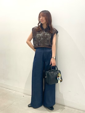 「SENSE OF PLACE by URBAN RESEARCH（センスオブプレイスバイアーバンリサーチ）の『抗菌/消臭』ギャザーフラットパンプス（パンプス、ブラック系）」を使った、ひなちさん（レディース・164cm）の春コーディネート
