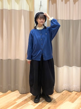 「ブルーコーデ」｜「アイテム（ハンチング/ベレー帽）」を使った、うらたんさん（レディース・155cm）の秋コーディネート