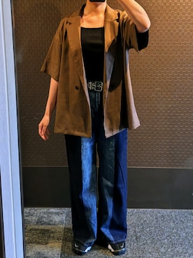 「JEANASIS（ジーナシス）のリメイクライクフレアデニム/571988（デニムパンツ）」を使った、Keroさん（レディース・157cm）の秋コーディネート