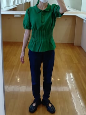 「ZARA（ザラ）のアイテム（ポロシャツ、グリーン系）」を使った、Keroさん（レディース・157cm）の夏コーディネート