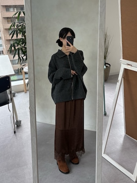 「DouDou（ドゥドゥ）のダブルジップブルゾン（カーディガン/ボレロ、グレー系）」を使った、doudouyuikaさん（レディース・157cm）の秋コーディネート