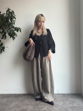 「DouDou（ドゥドゥ）のキュプラフリルブラウス（シャツ/ブラウス）」を使った、doudouyuikaさん（レディース・157cm）の夏コーディネート