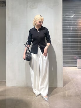 「リブニット」｜「アイテム（スラックス）」を使った、doudouyuikaさん（レディース・157cm）の冬コーディネート