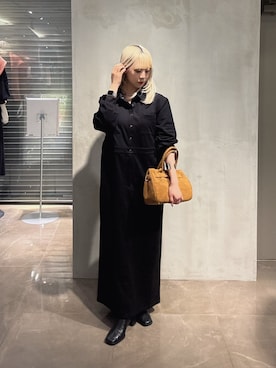 「DouDou（ドゥドゥ）のスウェットワンピース（ワンピース、ブラック系）」を使った、doudouyuikaさん（レディース・157cm）の冬コーディネート