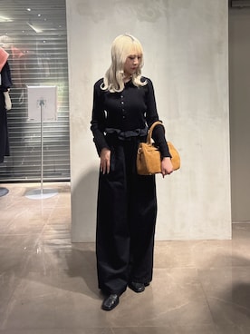 「DouDou（ドゥドゥ）のヘンリーネックリブニット（ニット/セーター、ブラック系）」を使った、doudouyuikaさん（レディース・157cm）の冬コーディネート