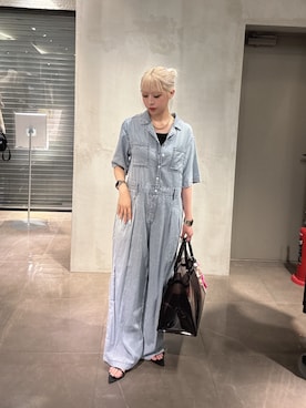 「DouDou（ドゥドゥ）のソフトタッチデニムオールインワン（つなぎ/オールインワン）」を使った、doudouyuikaさん（レディース・157cm）の夏コーディネート