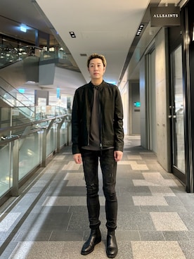 「ALLSAINTS（オールセインツ）のアイテム（ライダースジャケット）」を使った、JimmyHatakeyamaさん（メンズ・176cm）の秋コーディネート