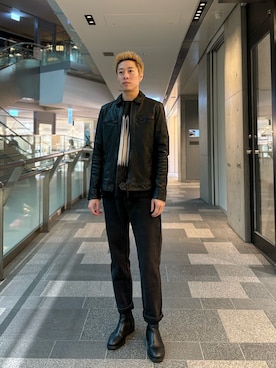 「ALLSAINTS（オールセインツ）のアイテム（ライダースジャケット）」を使った、JimmyHatakeyamaさん（メンズ・176cm）の秋コーディネート