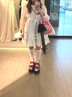 「MILK（ミルク）のアイテム（サンダル、レッド系）」を使った、poriporiさん（レディース・155cm）の夏コーディネート