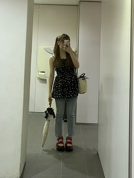 「one after another NICE CLAUP（ワンアフターアナザーナイスクラップ）のアイテム（チュニック）」を使った、poriporiさん（レディース・155cm）の夏コーディネート