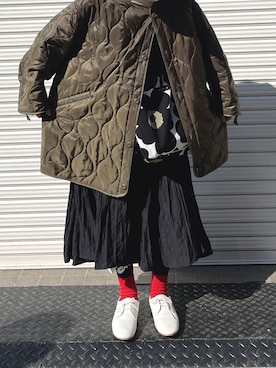「FUDGE」｜「アイテム（モッズコート）」を使った、r i nさん（レディース・153cm）の春コーディネート