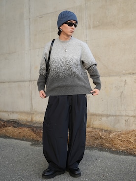 「アイテム（モカシン/デッキシューズ）」を使った、熊谷一平さん（メンズ・165cm）の冬コーディネート