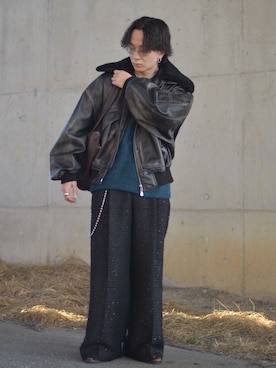 「アイテム（メガネ）」を使った、熊谷一平さん（メンズ・165cm）の秋コーディネート