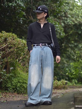 「アイテム（サンダル）」を使った、熊谷一平さん（メンズ・165cm）の秋コーディネート
