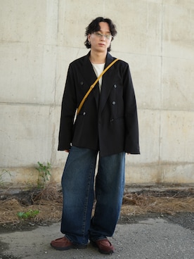 「WYM LIDNM（ウィム バイ リドム）のCOOL DRY LAYERED TANK TOP（タンクトップ、ホワイト系）」を使った、熊谷一平さん（メンズ・165cm）の春コーディネート