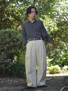 「アイテム（チノパンツ）」を使った、熊谷一平さん（メンズ・165cm・20代）の秋コーディネート