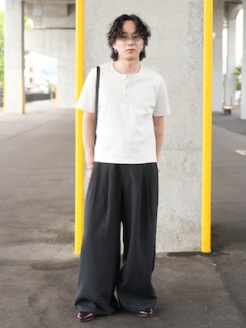 「A.D.S.R.（エーディーエスアール）のアイテム」を使った、熊谷一平さん（メンズ・165cm）の夏コーディネート