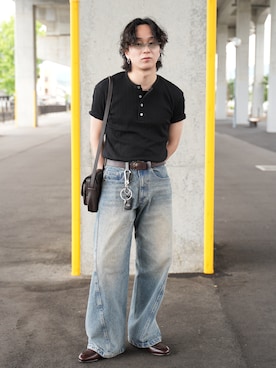「A.D.S.R.（エーディーエスアール）のアイテム」を使った、熊谷一平さん（メンズ・165cm）の夏コーディネート