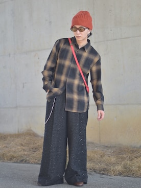 「アイテム（スラックス）」を使った、熊谷一平さん（メンズ・165cm）の秋コーディネート