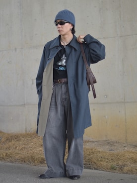 「アイテム（ステンカラーコート）」を使った、熊谷一平さん（メンズ・165cm・20代）の秋コーディネート