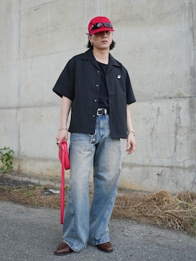 「SINSS（シンス）のCircle point brooch / サークルポイントブローチ（ブローチ/コサージュ、シルバー系）」を使った、熊谷一平さん（メンズ・165cm）の春コーディネート