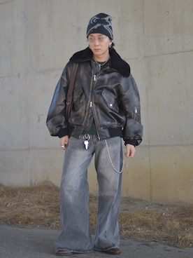 「アイテム（ニットキャップ/ビーニー）」を使った、熊谷一平さん（メンズ・165cm）の秋コーディネート