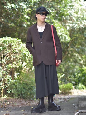 「アイテム（キャップ）」を使った、熊谷一平さん（メンズ・165cm）の秋コーディネート