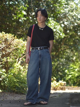 「黒Tシャツ」｜熊谷一平さん（メンズ・165cm・20代）の秋コーディネート