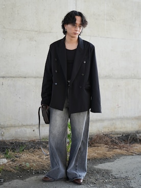 「SINSS（シンス）のアイテム（アクセサリー）」を使った、熊谷一平さん（メンズ・165cm）の春コーディネート