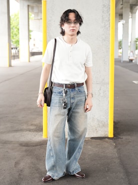「SINSS（シンス）のアイテム（バッグ）」を使った、熊谷一平さん（メンズ・165cm）の夏コーディネート
