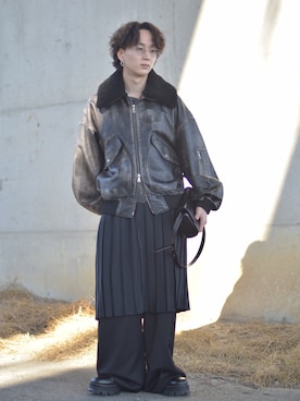 「アイテム（メガネ）」を使った、熊谷一平さん（メンズ・165cm）の冬コーディネート