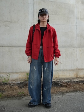 「WYM LIDNM（ウィム バイ リドム）のCOOL DRY LAYERED TANK TOP（タンクトップ、ブラック系）」を使った、熊谷一平さん（メンズ・165cm）の春コーディネート