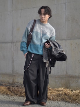「アイテム（カーゴパンツ）」を使った、熊谷一平さん（メンズ・165cm）の秋コーディネート