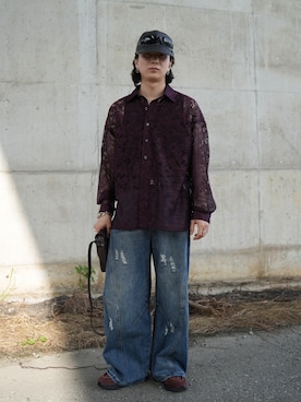 「Loose/ルース（ルース）のシアールーズペイズリーシャツ（シャツ/ブラウス、レッド系）」を使った、熊谷一平さん（メンズ・165cm）の春コーディネート