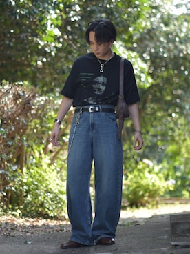 「soerte（ソエルテ）の4 pattern assort graphic Tee/４パターンアソートグラフィックT（Tシャツ/カットソー）」を使った、熊谷一平さん（メンズ・165cm）の夏コーディネート