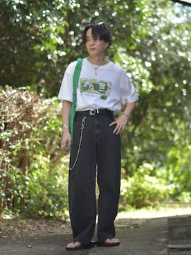 「muleboy（ミュールボーイ）のアイテム（シューズ）」を使った、熊谷一平さん（メンズ・165cm）の夏コーディネート