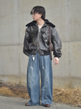 「アイテム（ミリタリージャケット）」を使った、熊谷一平さん（メンズ・165cm）の秋コーディネート