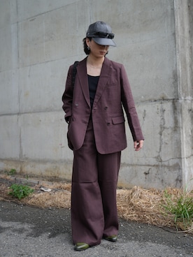 「SINSS（シンス）の2way slit half moon mini bag / 2wayスリットハーフムーンミニバッグ（ショルダーバッグ、ブラック系）」を使った、熊谷一平さん（メンズ・165cm）の春コーディネート