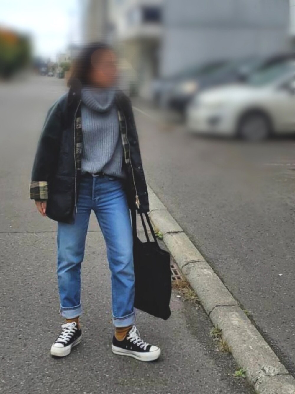 「barbour、40代女性、低身長コーデ、秋コーデ」｜「GAPのアイテム（デニムパンツ、ブルー系）」を使った、417shiiさん（レディース・151cm）の秋コーディネートの1枚目の写真