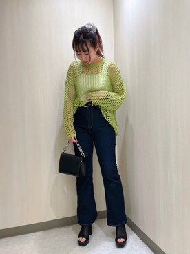「PAGEBOY（ページボーイ）のパッチワークメッシュプルオーバー（ニット/セーター）」を使った、おかゆさん（レディース・161cm）の春コーディネート