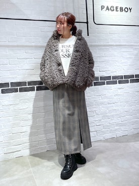 「ファーコート」｜「アイテム（スウェット）」を使った、おかゆさん（レディース・161cm）の冬コーディネート