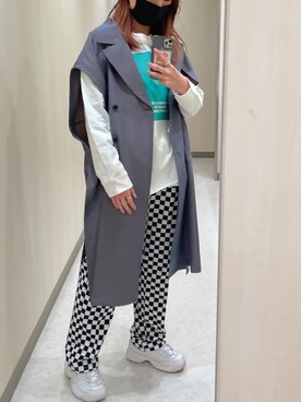 「チェック柄に恋してる」｜「アイテム（スラックス）」を使った、おかゆさん（レディース・161cm）の春コーディネート