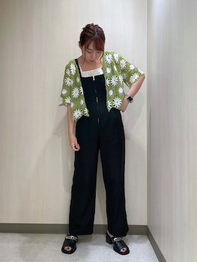 「ショート丈トップス」｜「アイテム（サロペット/オーバーオール）」を使った、おかゆさん（レディース・161cm）の夏コーディネート