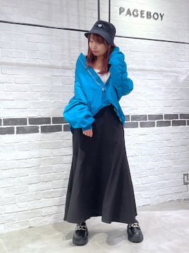 「PBLIM（ページボーイリム）のPAGEBOYLIM/ロゴ刺繍バケットハット2（ハット）」を使った、おかゆさん（レディース・161cm）の秋コーディネート