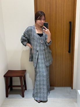 「LOUNGEDRESS（ラウンジドレス）のチェックリネンキャミワンピース（ワンピース、ブラック系）」を使った、Fukuda Hinakoさん（レディース・159cm）の春コーディネート