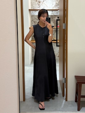 「LOUNGEDRESS（ラウンジドレス）の前後2wayヘンリーフレアカットワンピース（洋裝、グレー系）」を使った、Fukuda Hinakoさん（レディース・159cm）の夏コーディネート