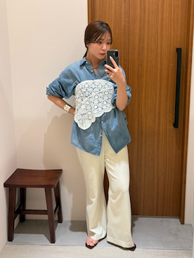 「LOUNGEDRESS（ラウンジドレス）の【GALENA/ガレナ】ワイドウェーブバングル（ブレスレット、シルバー系）」を使った、Fukuda Hinakoさん（レディース・159cm）の春コーディネート