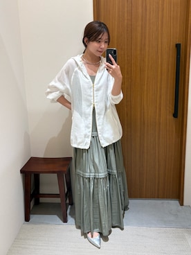 「LOUNGEDRESS（ラウンジドレス）のシアーZIPパーカー（パーカー、ホワイト系）」を使った、Fukuda Hinakoさん（レディース・159cm）の春コーディネート